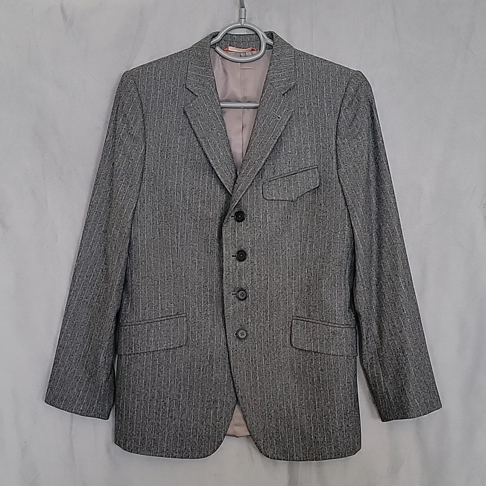 Slim Fit Striped Blazer, Wool, 4 Button Clouser, Size 38 REG, 4 hidden p…